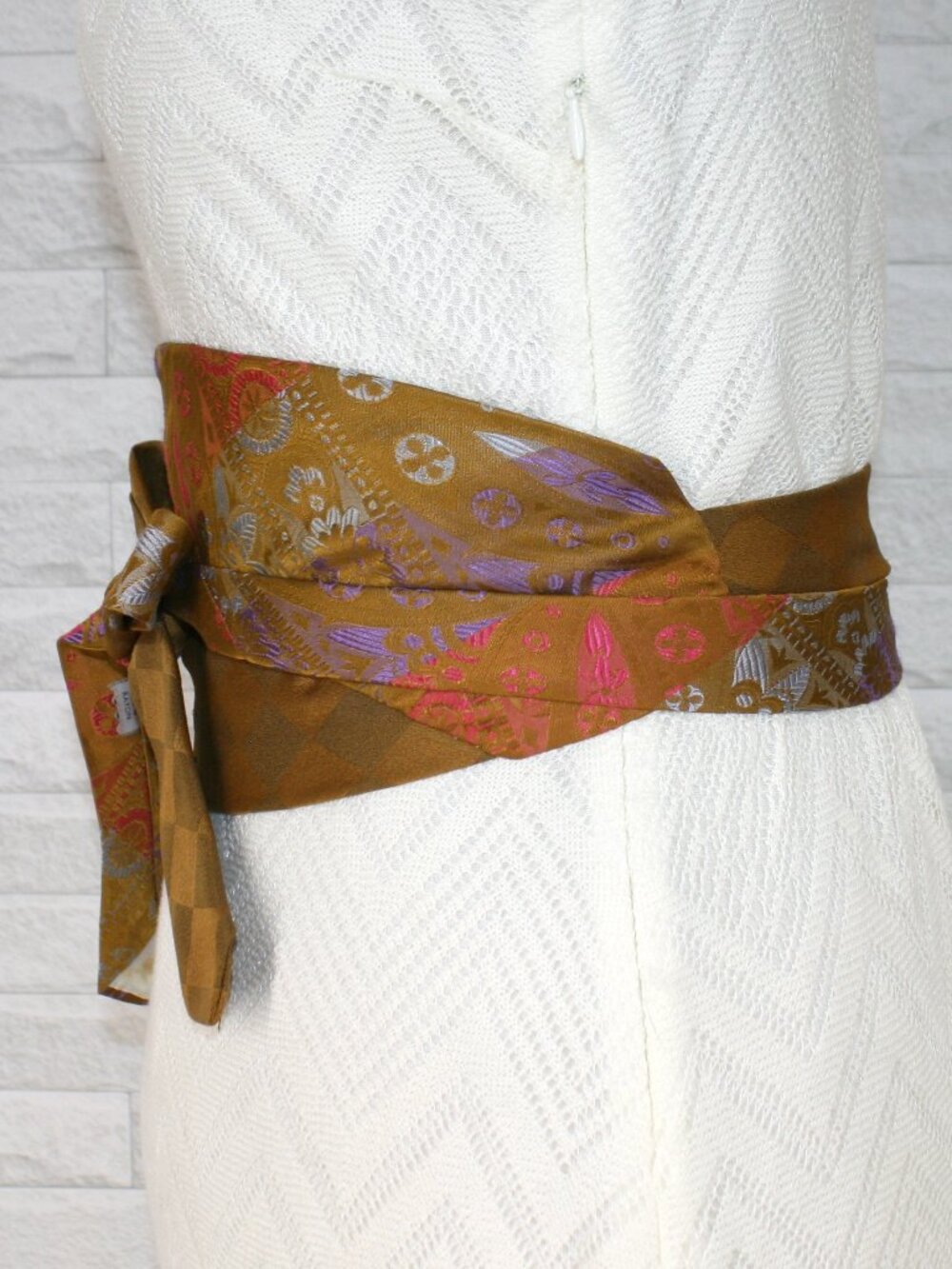 HAND CRAFTED Belt Necktie Upcycled Cummerbund Wrap Silk Wide Obi Waist Sash Fall - Picture 5 of 14